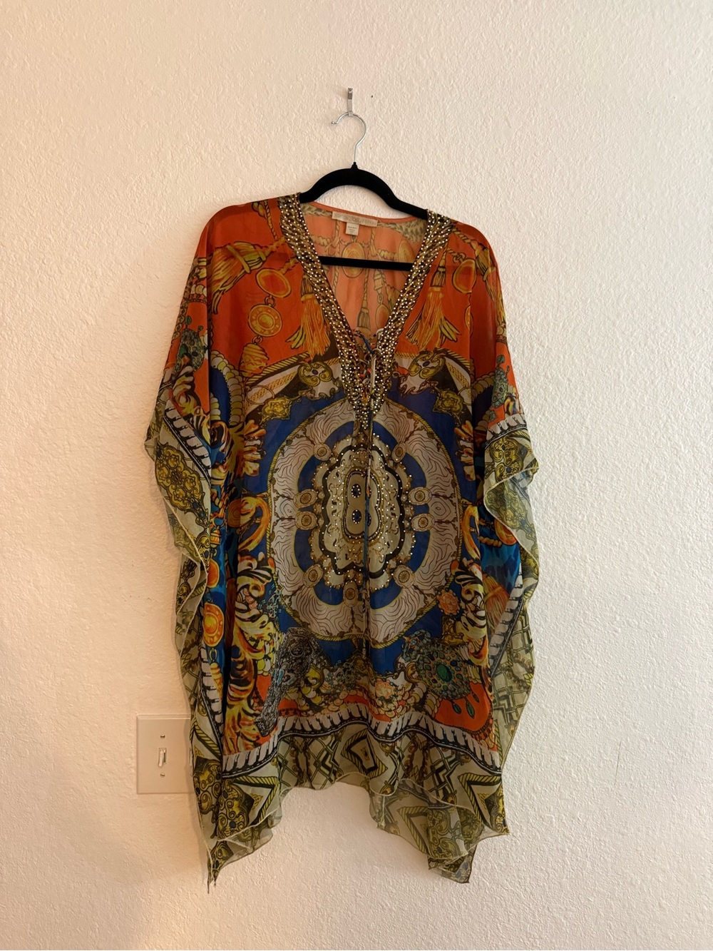 Boston Proper Embellished Printed Kaftan Tunic M/L - Picture 2 of 3